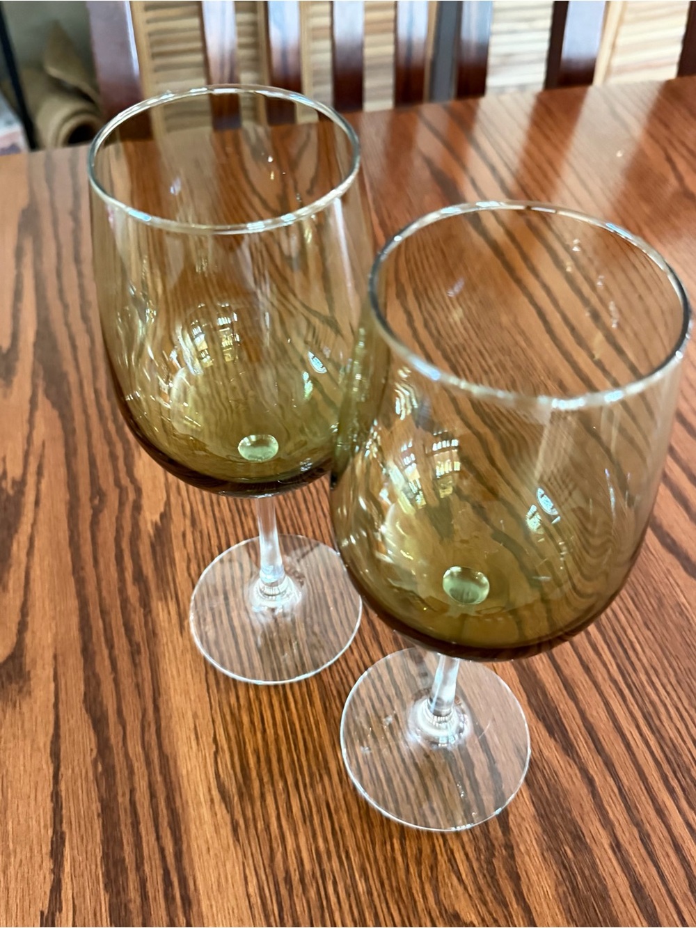 Pier 1 Imports Pantiago Olive Green Wine Glasses Clear Stem Set of 2